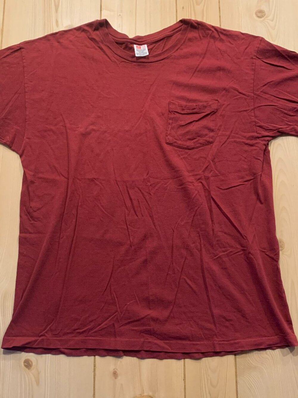 Vintage 80s Hanes Single Stitch Retro Blank Plain Burgundy Pocket T-Shirt XL
